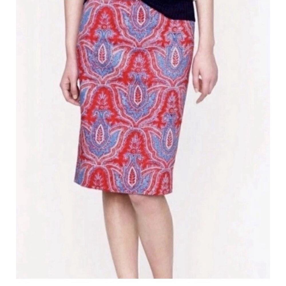 J. Crew No. 2 Pencil Skirt Size 4 Red White & blue Paisley Americana Skirt